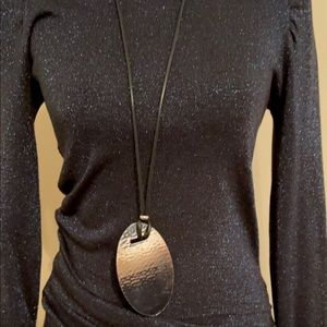 Cord Leather Oval Pendant Necklace